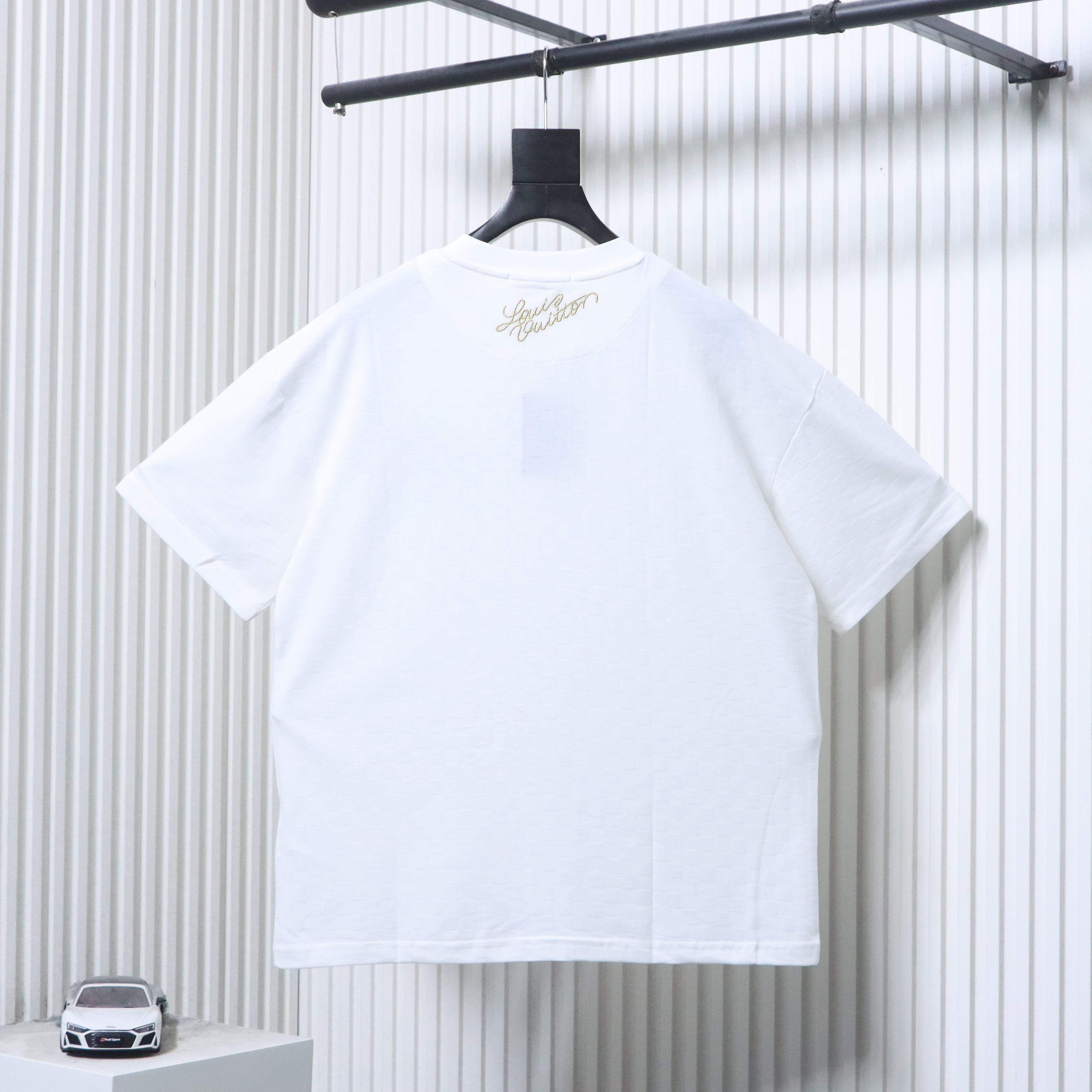 LOUIS VUITTON Checkerboard Embroidery White Short Sleeve T-Shirt