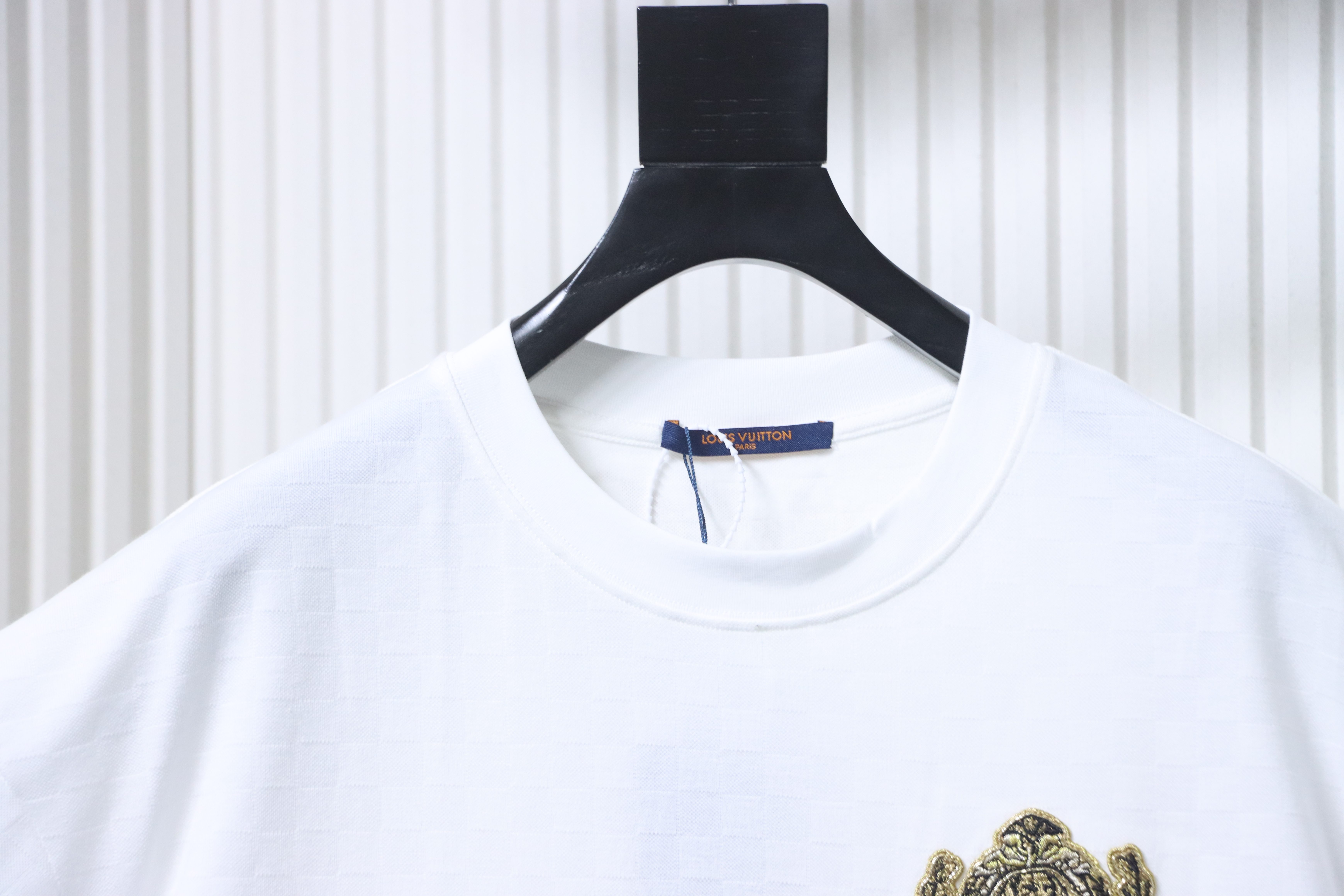 LOUIS VUITTON Checkerboard Embroidery White Short Sleeve T-Shirt