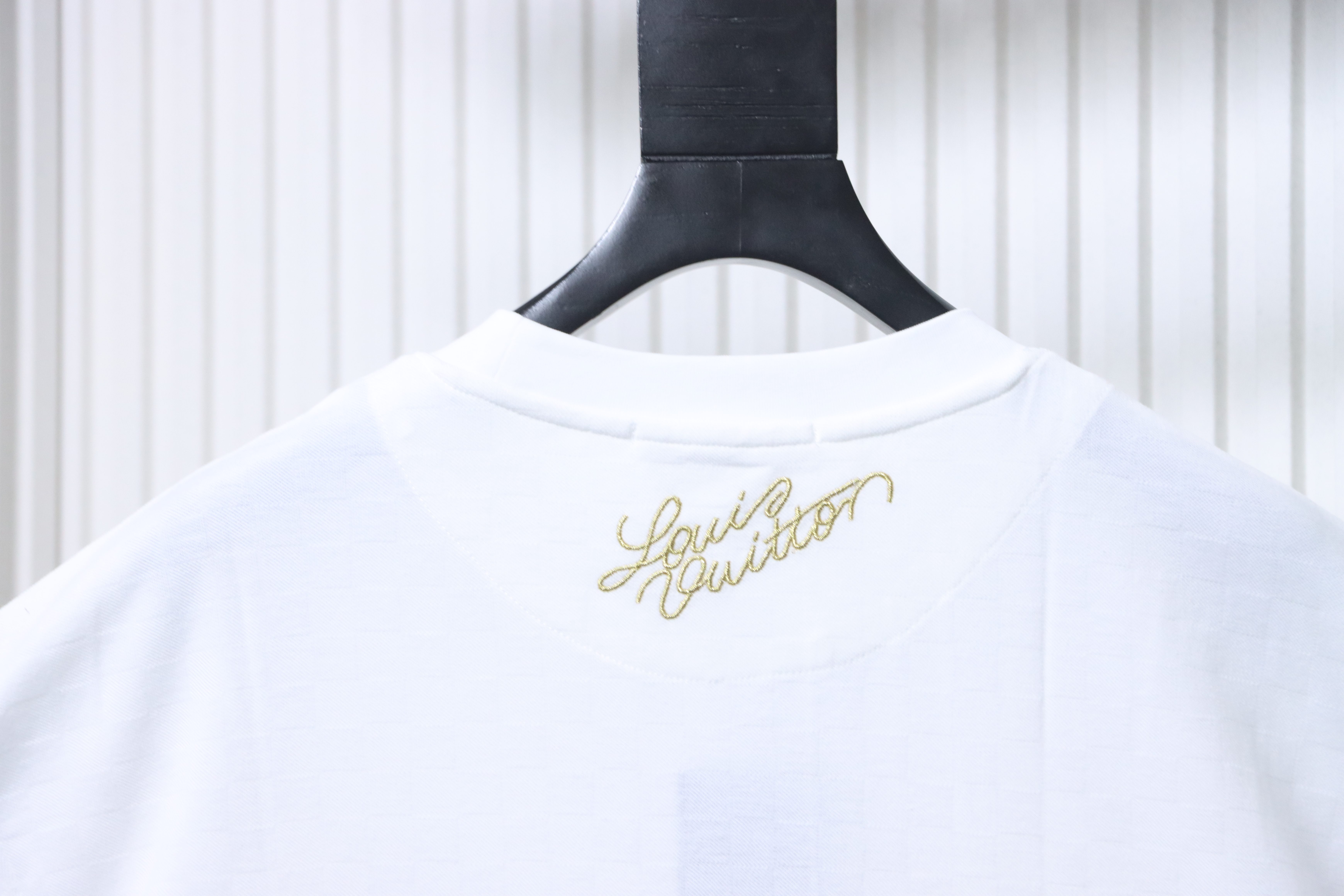 LOUIS VUITTON Checkerboard Embroidery White Short Sleeve T-Shirt