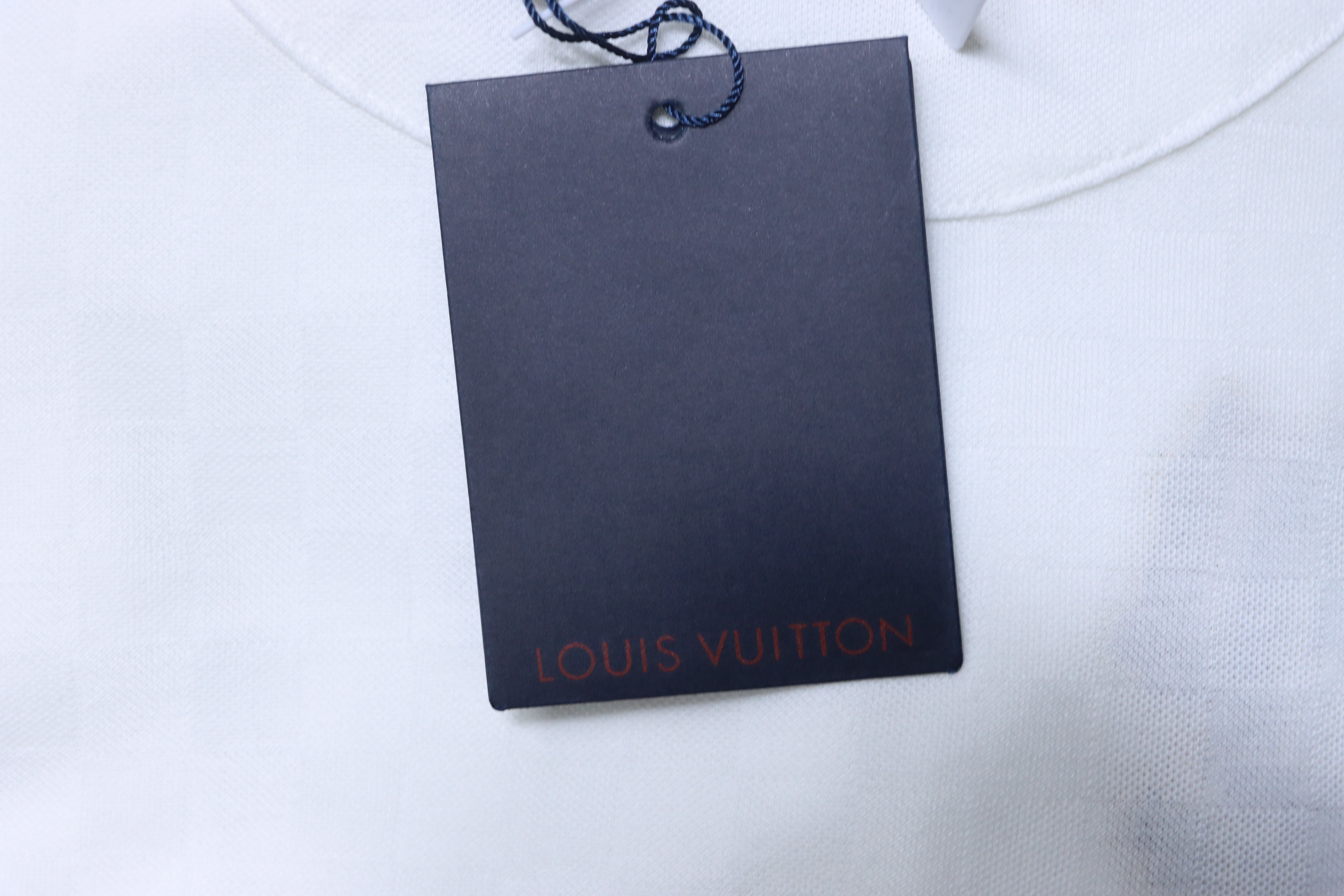 LOUIS VUITTON Checkerboard Embroidery White Short Sleeve T-Shirt