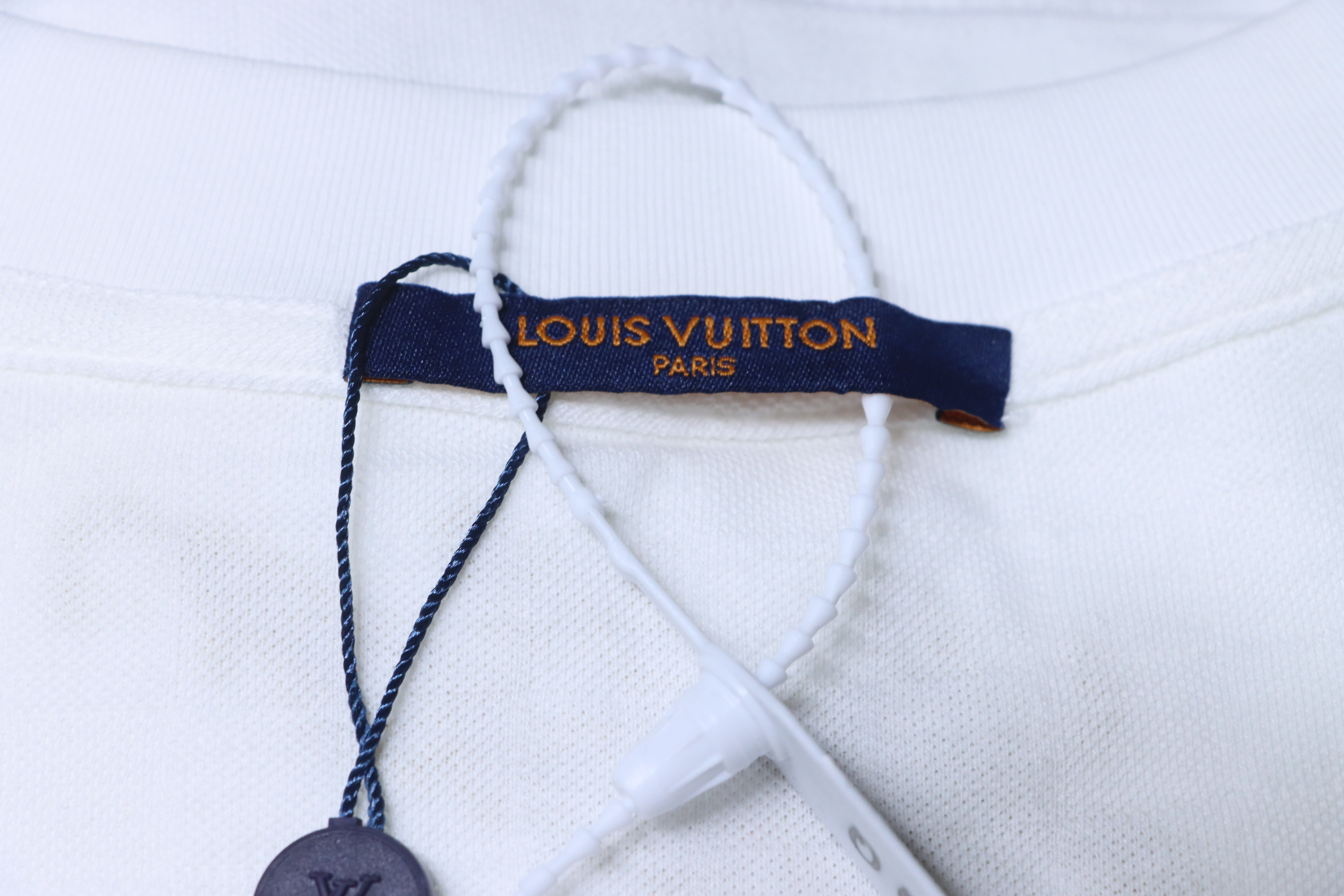 LOUIS VUITTON Checkerboard Embroidery White Short Sleeve T-Shirt