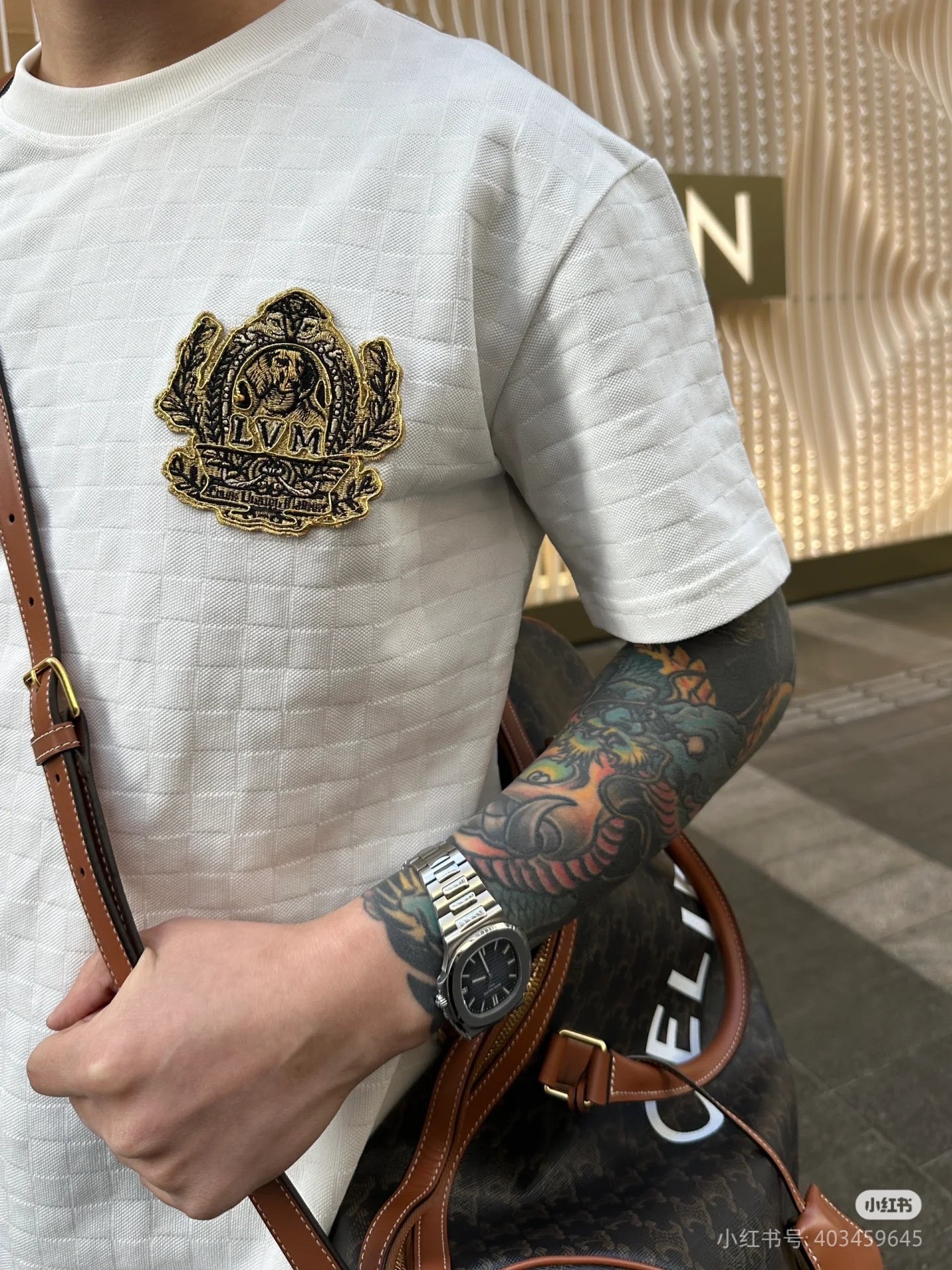 LOUIS VUITTON Checkerboard Embroidery White Short Sleeve T-Shirt