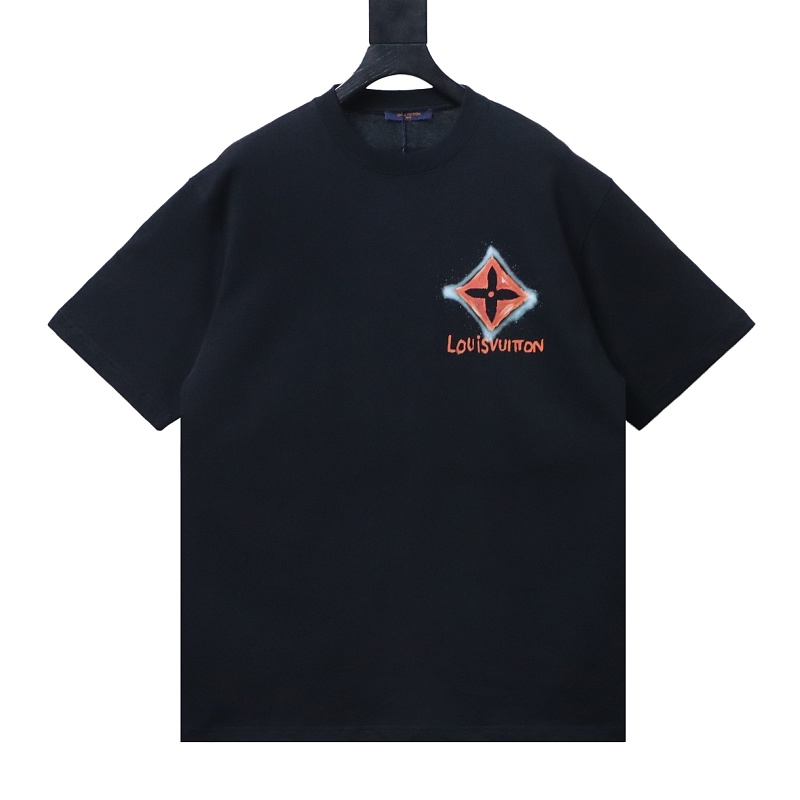 LOUIS VUITTON Clover Letter Graffiti Hand-Drawn Logo Black Short Sleeve T-Shirt