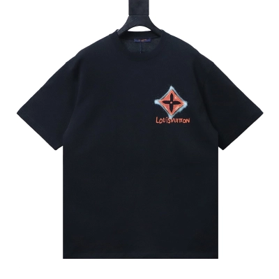 LOUIS VUITTON Clover Letter Graffiti Hand-Drawn Logo Black Short Sleeve T-Shirt 01