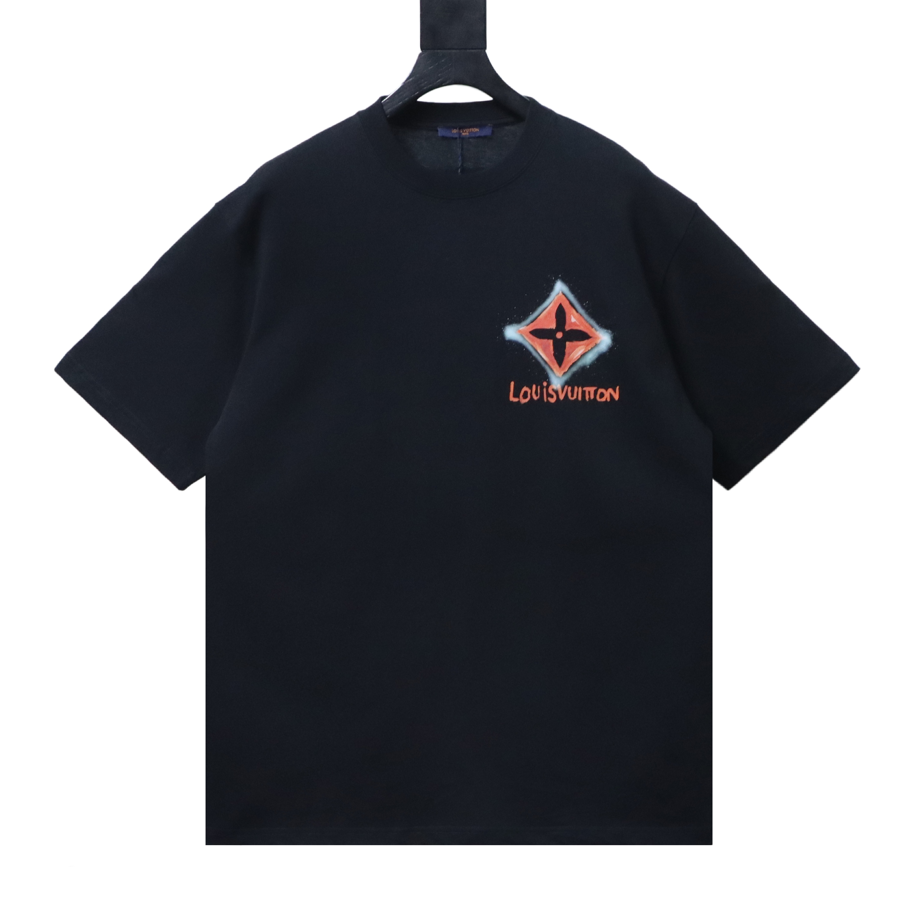 LOUIS VUITTON Clover Letter Graffiti Hand-Drawn Logo Black Short Sleeve T-Shirt
