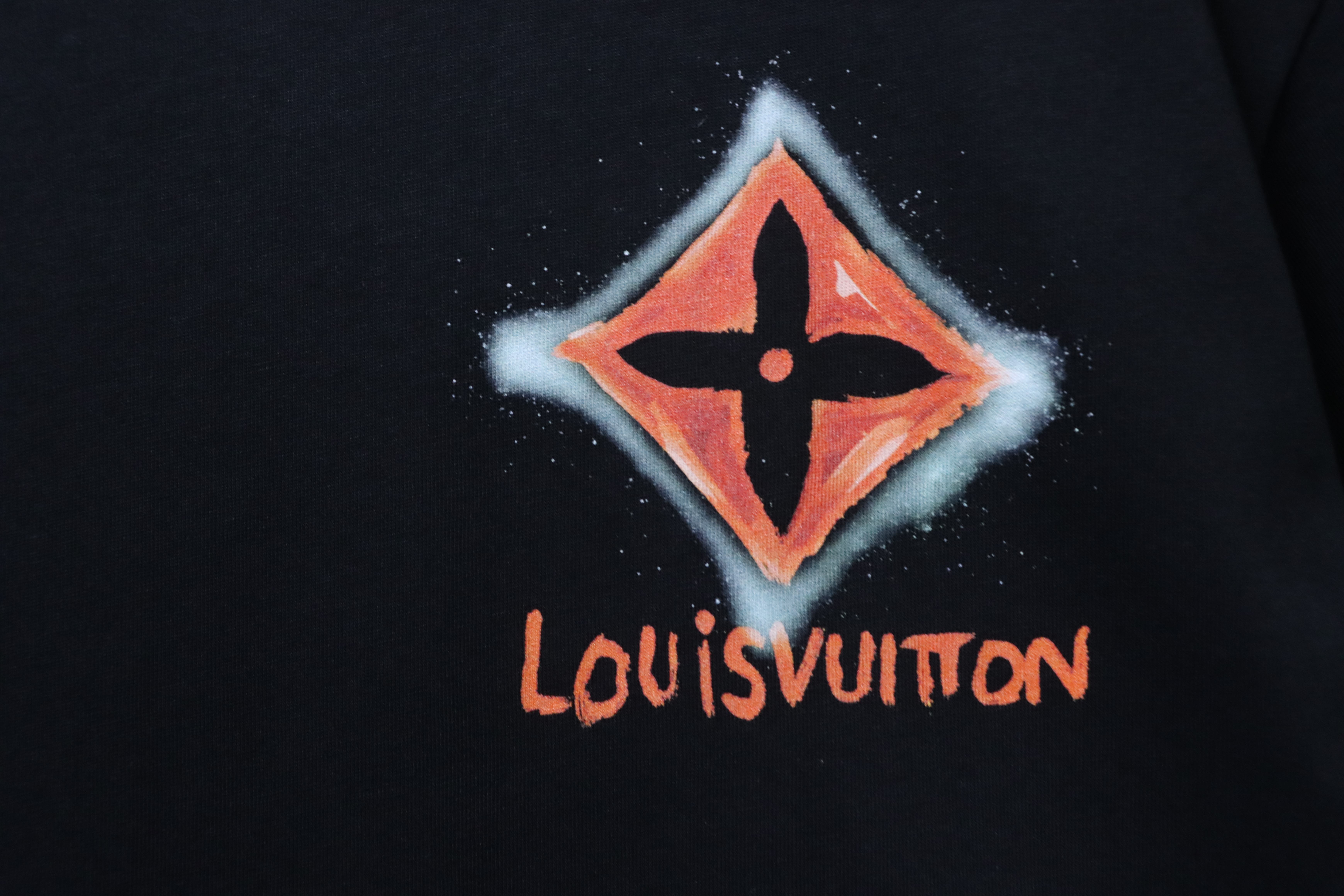 LOUIS VUITTON Clover Letter Graffiti Hand-Drawn Logo Black Short Sleeve T-Shirt