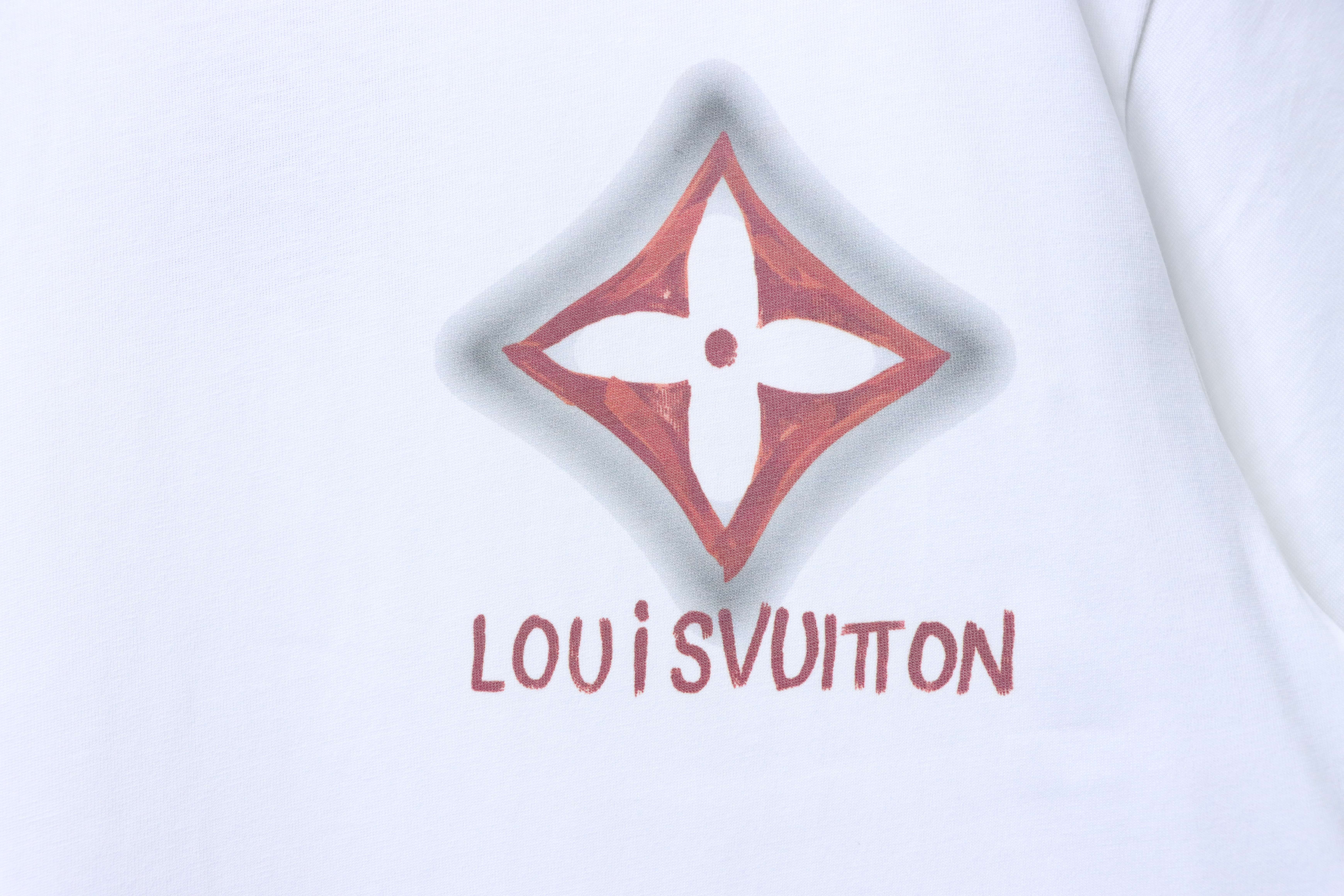 LOUIS VUITTON Clover Letter Graffiti Hand-Drawn Logo White Short Sleeve T-Shirt