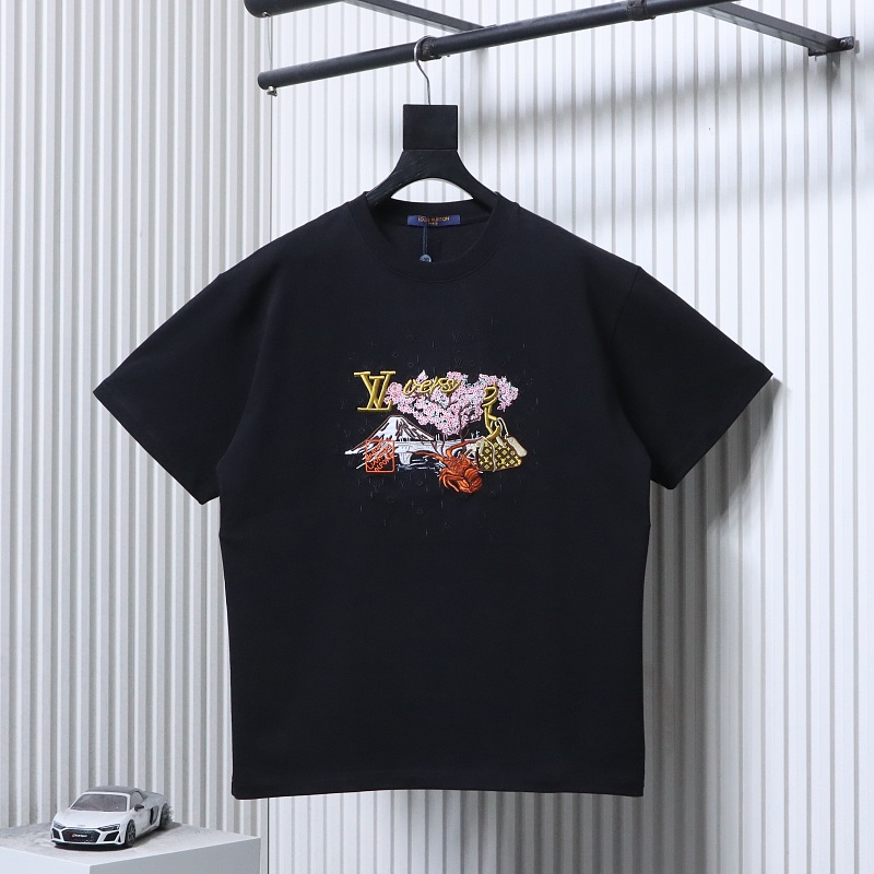 LOUIS VUITTON Cultural Landscape Pattern Embroidery Black White Short Sleeve T-Shirt