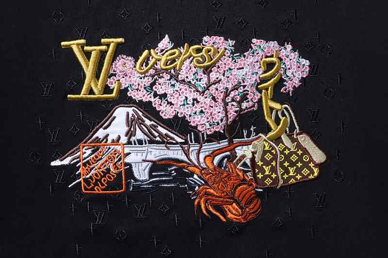 LOUIS VUITTON Cultural Landscape Pattern Embroidery Black White Short Sleeve T-Shirt