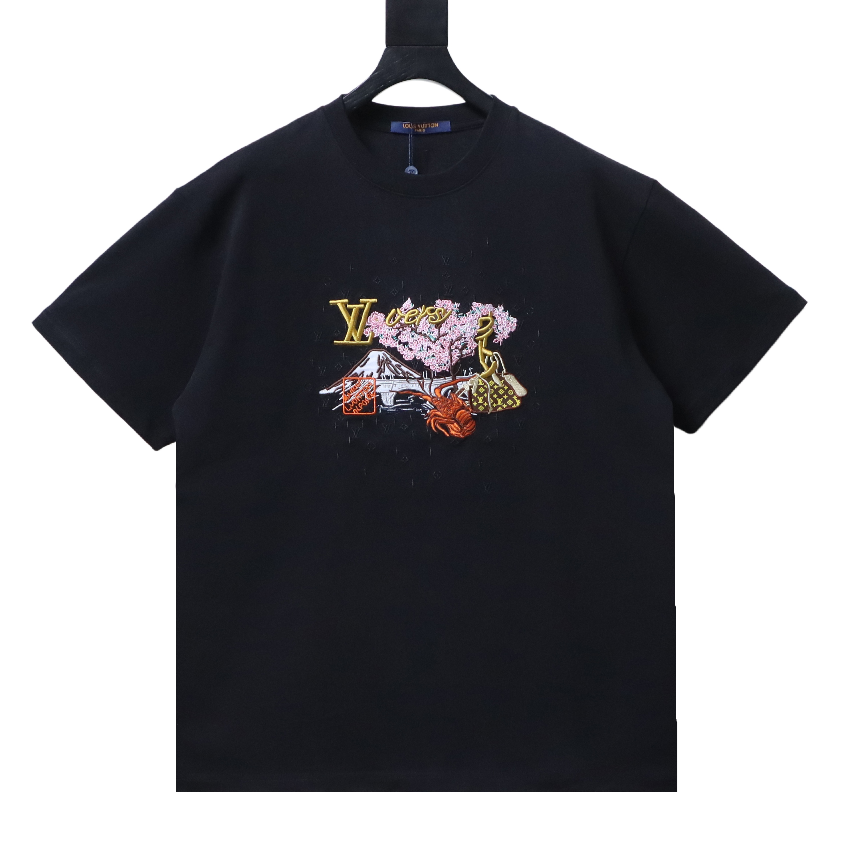 LOUIS VUITTON Cultural Landscape Pattern Embroidery Black White Short Sleeve T-Shirt