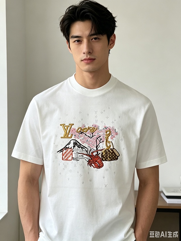LOUIS VUITTON Cultural Landscape Pattern Embroidery Short Sleeve T-Shirt Style 2
