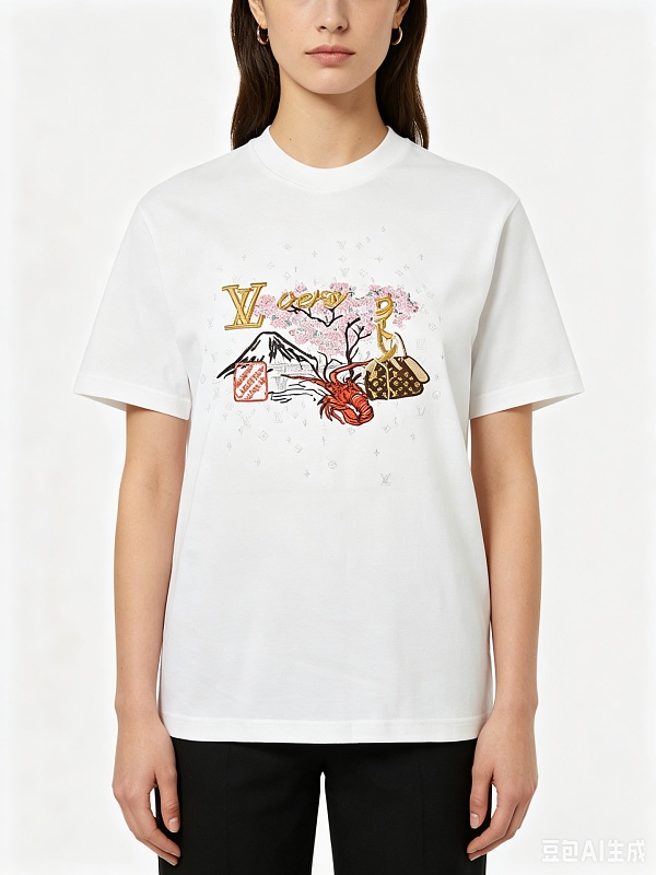 LOUIS VUITTON Cultural Landscape Pattern Embroidery Short Sleeve T-Shirt Style 2