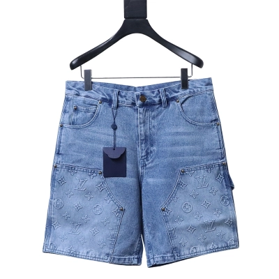 LOUIS VUITTON Embossed Monogram Denim Shorts Style 2 01