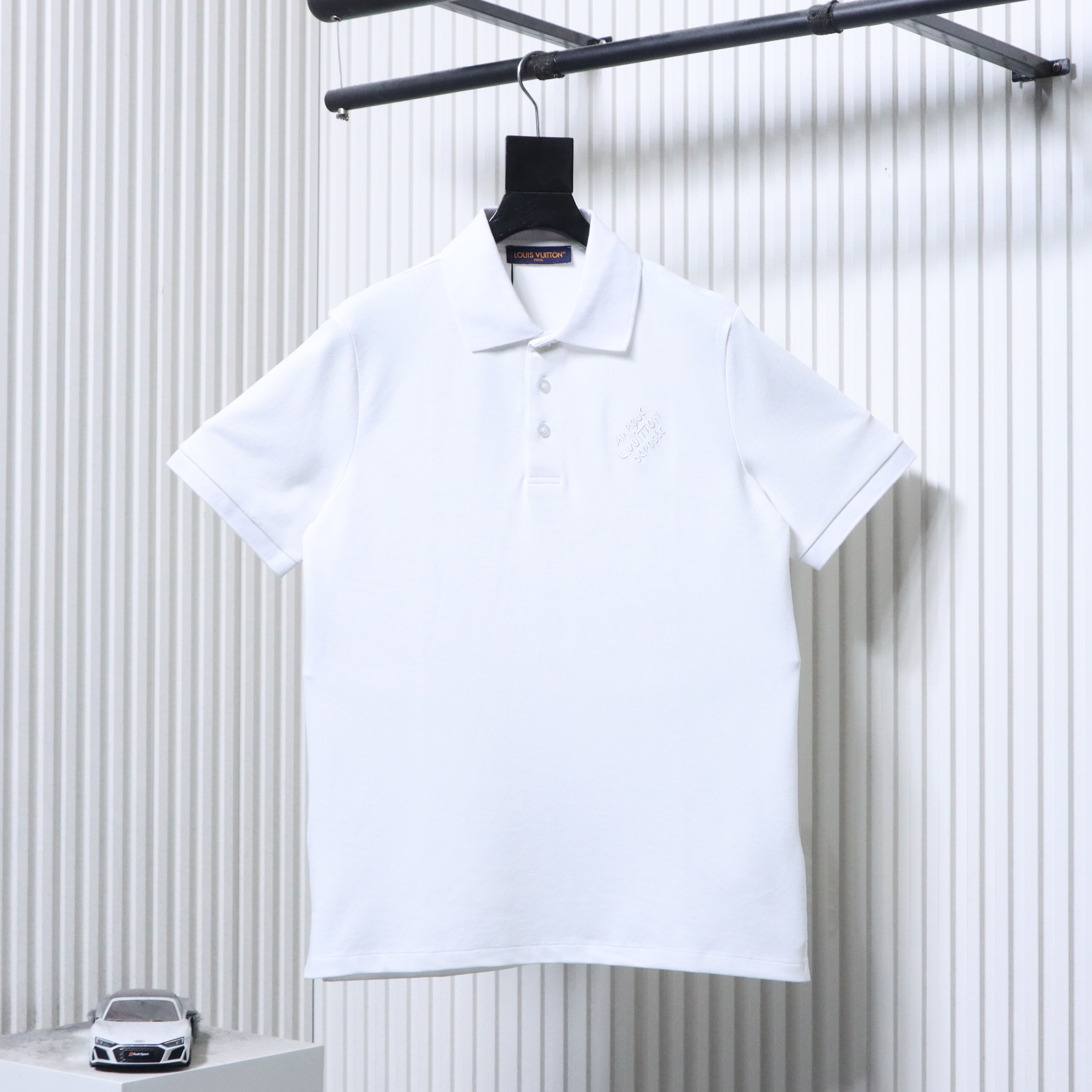 LOUIS VUITTON Embroidery Black Short Sleeve Polo Shirt
