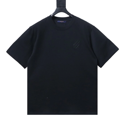 LOUIS VUITTON Embroidery Black White Short Sleeve T-Shirt 01