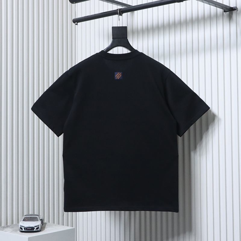 LOUIS VUITTON Embroidery Black White Short Sleeve T-Shirt
