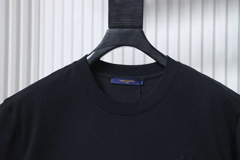 LOUIS VUITTON Embroidery Black White Short Sleeve T-Shirt