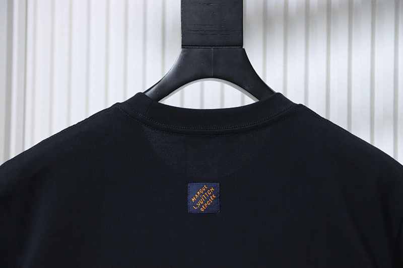 LOUIS VUITTON Embroidery Black White Short Sleeve T-Shirt