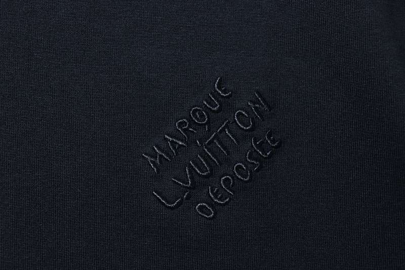 LOUIS VUITTON Embroidery Black White Short Sleeve T-Shirt