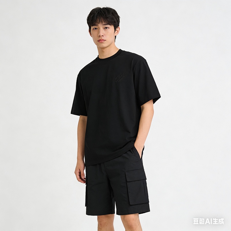 LOUIS VUITTON Embroidery Black White Short Sleeve T-Shirt