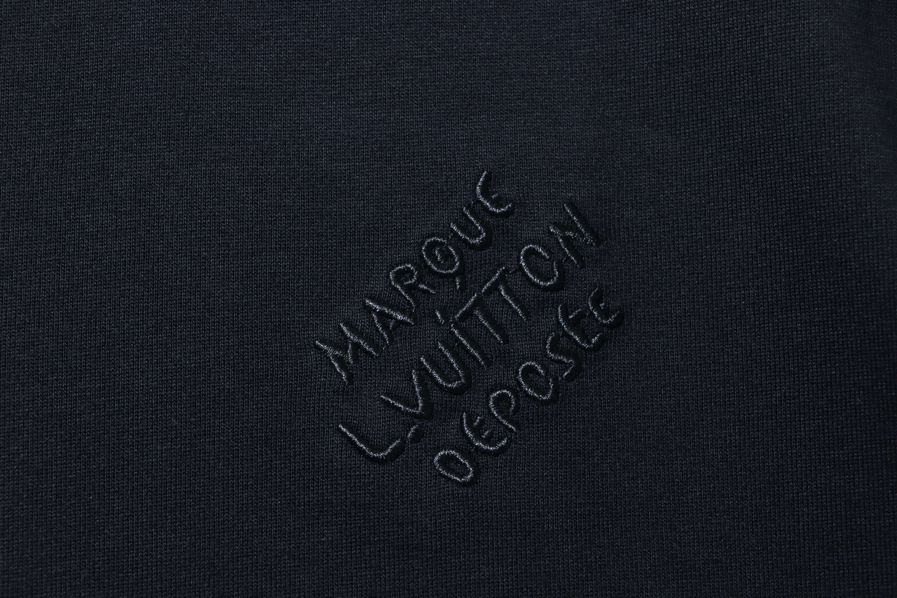 LOUIS VUITTON Embroidery Black White Short Sleeve T-Shirt