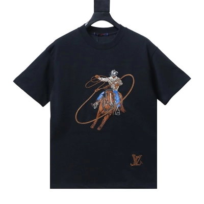 LOUIS VUITTON Embroidery Denim Short Sleeve T-Shirt 01