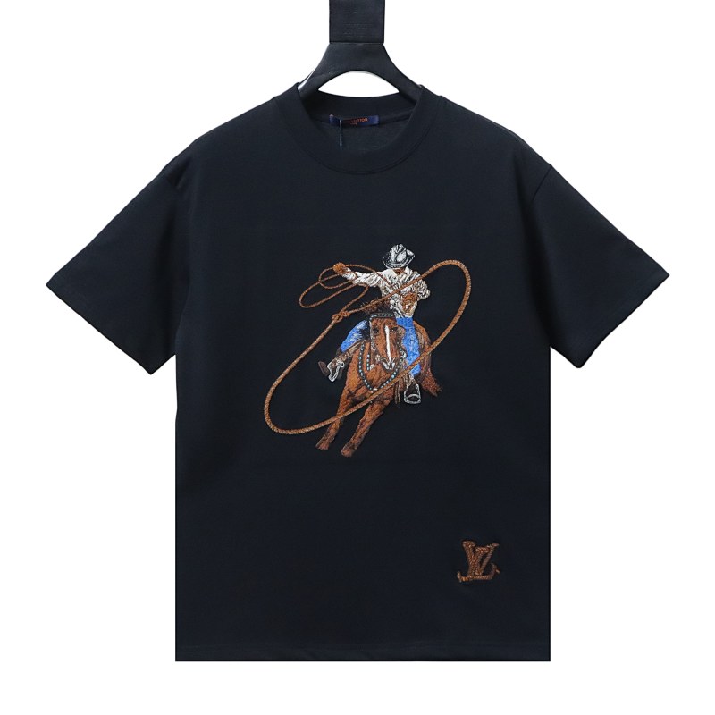 LOUIS VUITTON Embroidery Denim Short Sleeve T-Shirt