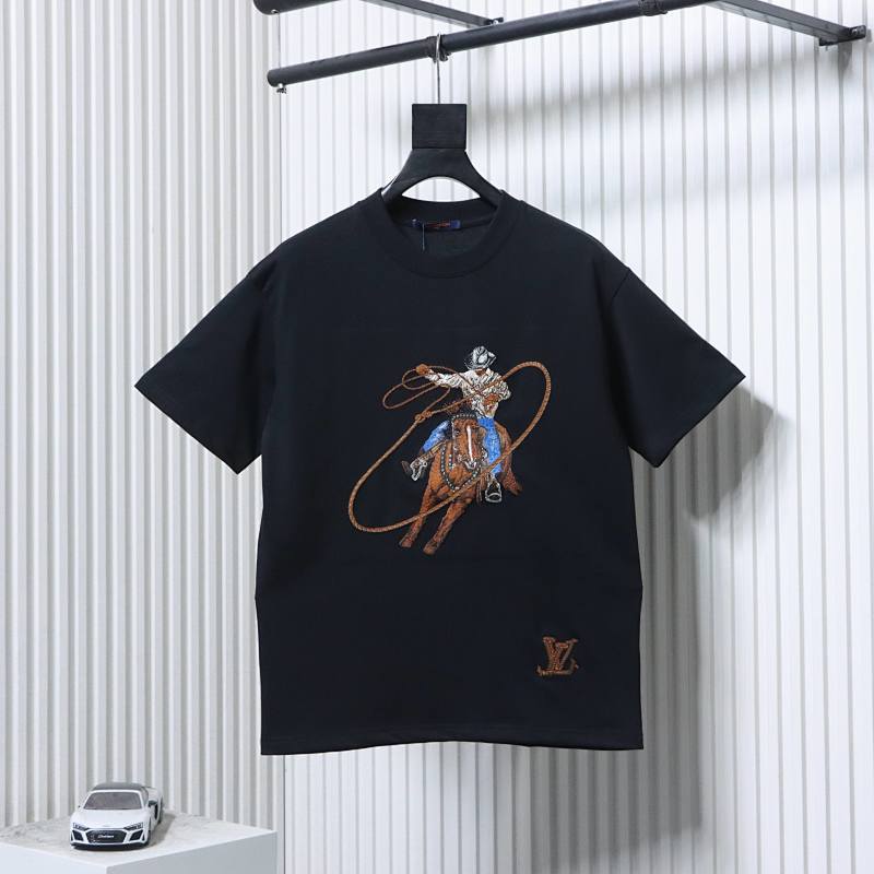 LOUIS VUITTON Embroidery Denim Short Sleeve T-Shirt