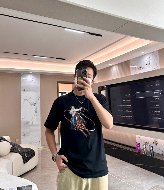 LOUIS VUITTON Embroidery Denim Short Sleeve T-Shirt