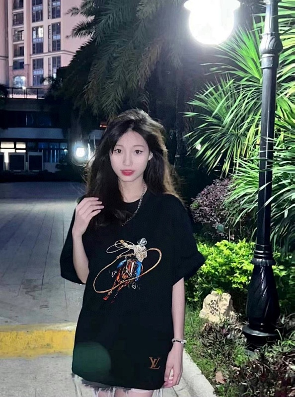LOUIS VUITTON Embroidery Denim Short Sleeve T-Shirt