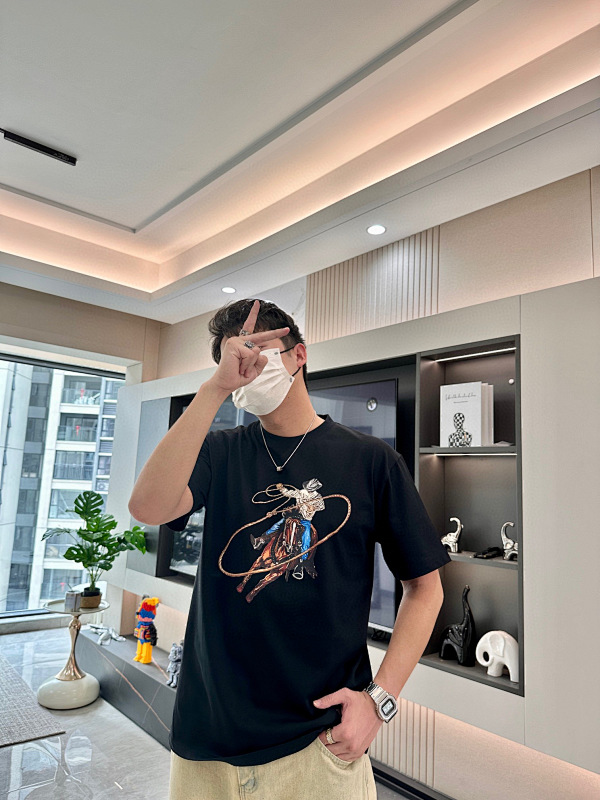 LOUIS VUITTON Embroidery Denim Short Sleeve T-Shirt