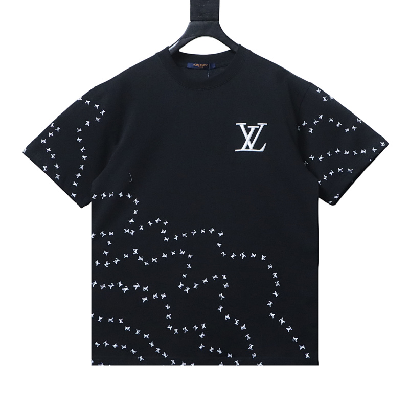 LOUIS VUITTON Embroidery Logo Black White Short Sleeve T-Shirt