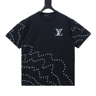 LOUIS VUITTON Embroidery Logo Black White Short Sleeve T-Shirt 01