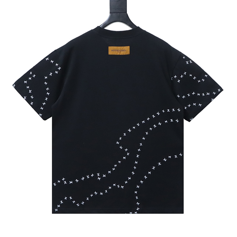LOUIS VUITTON Embroidery Logo Black White Short Sleeve T-Shirt
