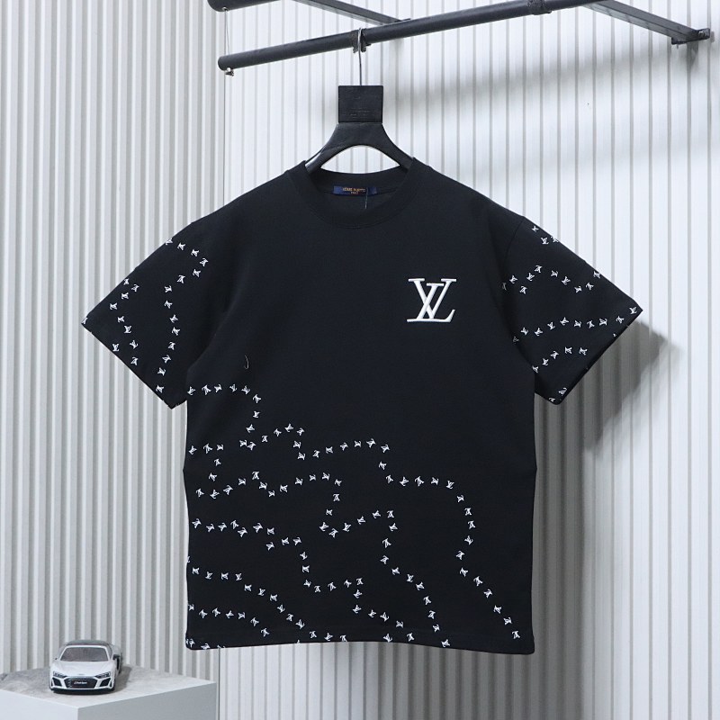 LOUIS VUITTON Embroidery Logo Black White Short Sleeve T-Shirt