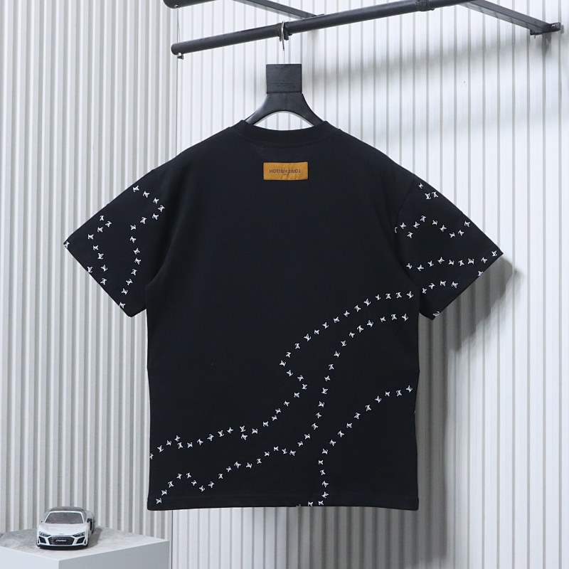 LOUIS VUITTON Embroidery Logo Black White Short Sleeve T-Shirt