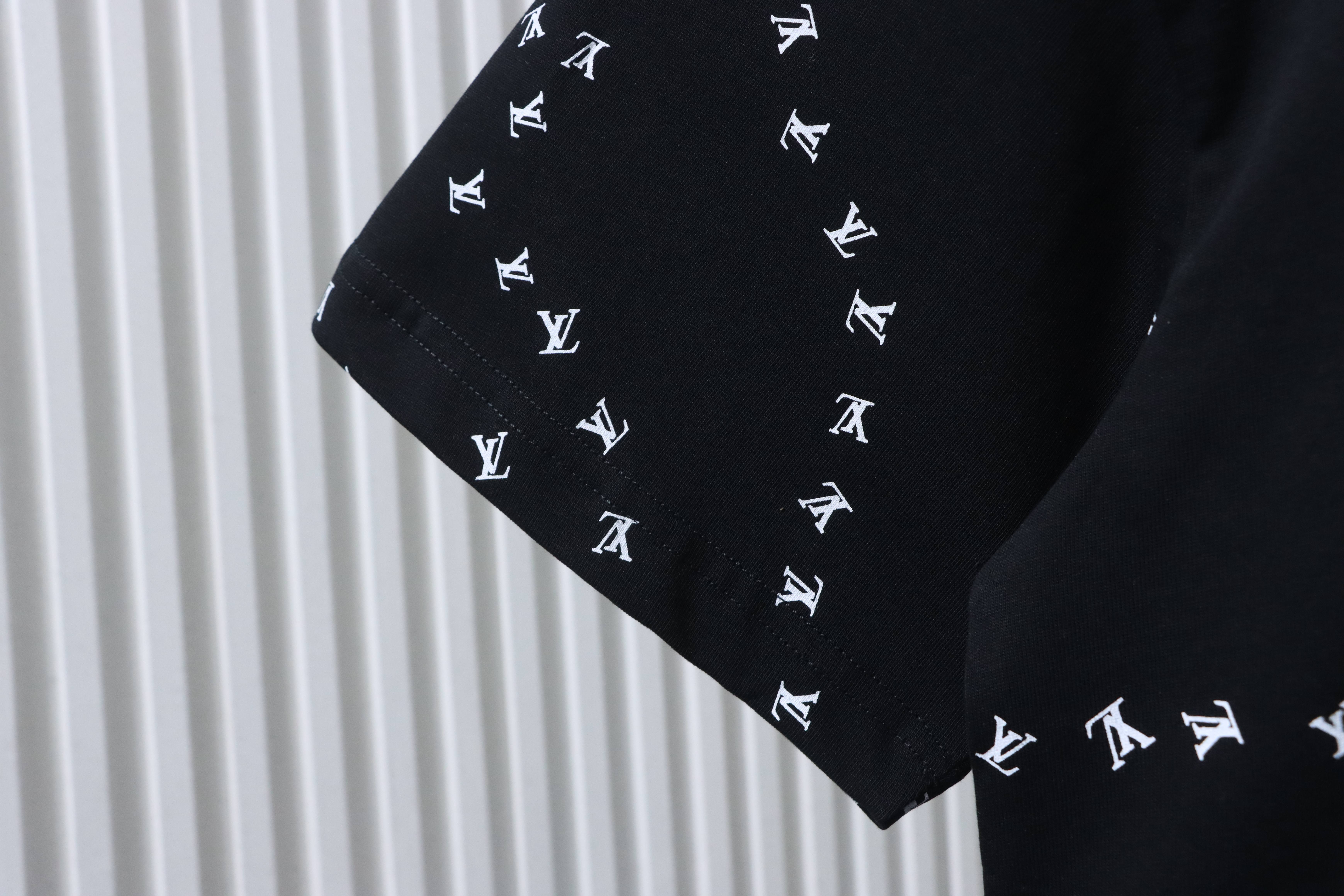 LOUIS VUITTON Embroidery Logo Black White Short Sleeve T-Shirt