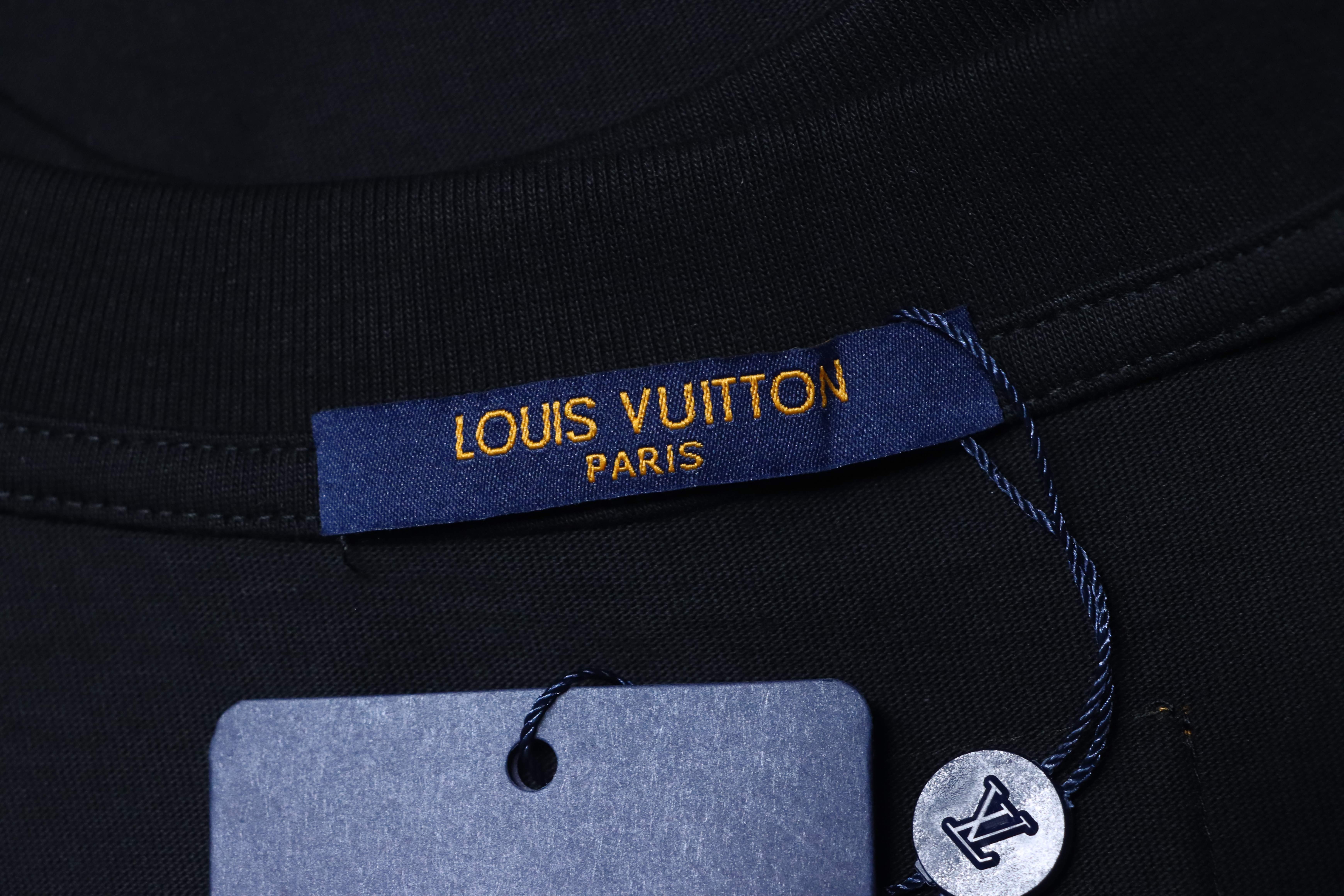 LOUIS VUITTON Embroidery Logo Black White Short Sleeve T-Shirt
