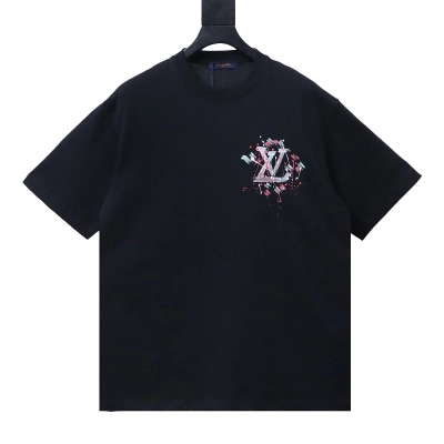 LOUIS VUITTON Graffiti Hand-Drawn Logo Black Short Sleeve T-Shirt 01