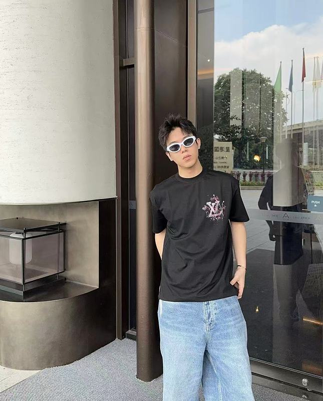 LOUIS VUITTON Graffiti Hand-Drawn Logo Black Short Sleeve T-Shirt