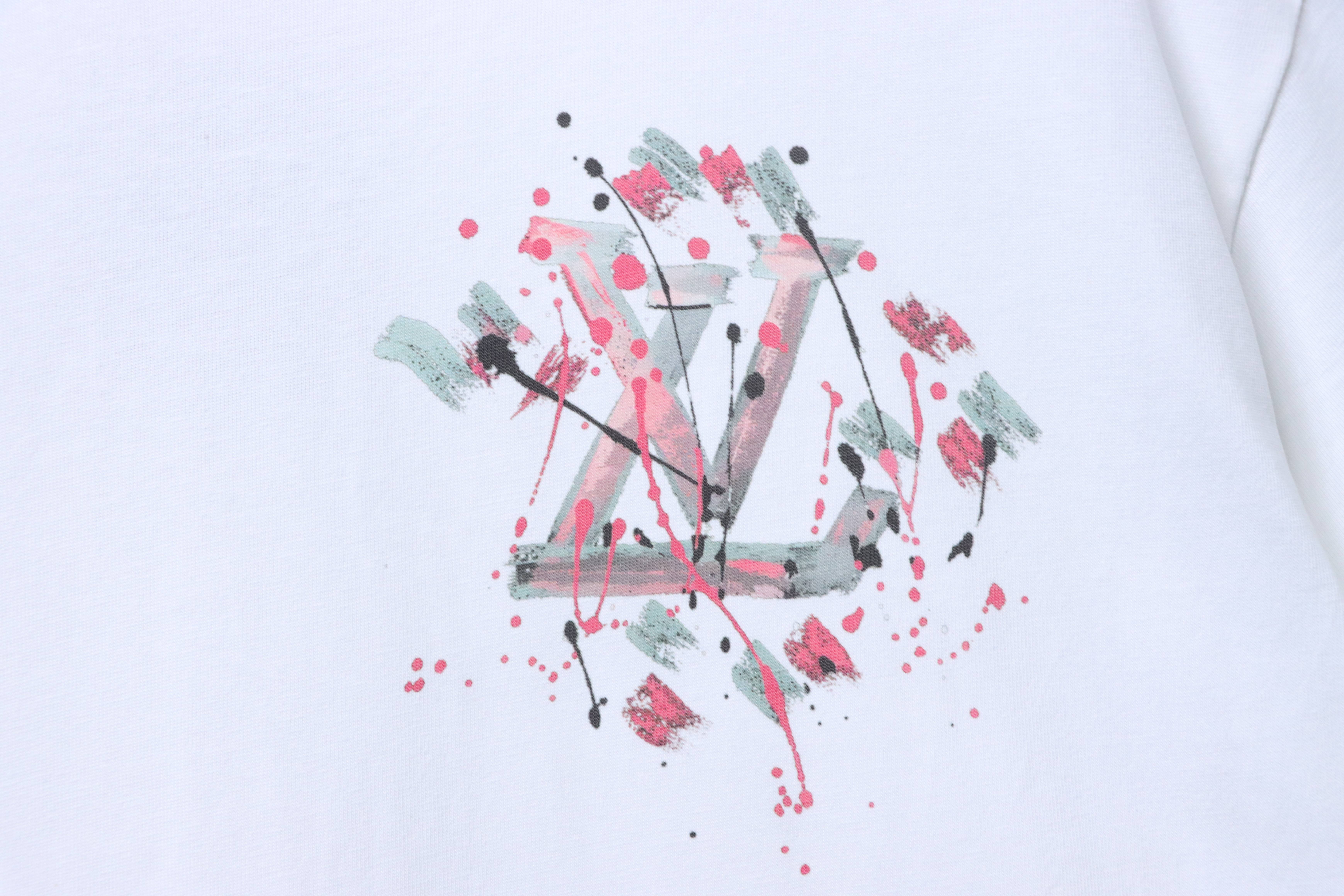 LOUIS VUITTON Graffiti Hand-Drawn Logo White Short Sleeve T-Shirt