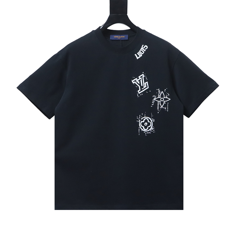 LOUIS VUITTON Graffiti Hand-Drawn Monogram Black White Short Sleeve T-Shirt