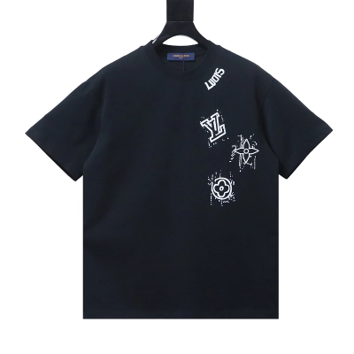 LOUIS VUITTON Graffiti Hand-Drawn Monogram Black White Short Sleeve T-Shirt 01