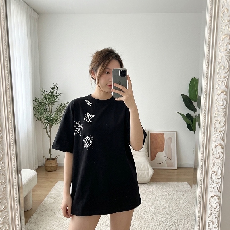 LOUIS VUITTON Graffiti Hand-Drawn Monogram Black White Short Sleeve T-Shirt