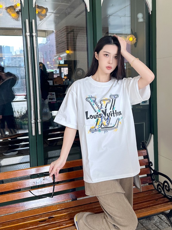 LOUIS VUITTON Graffiti Print Logo Black White Short Sleeve T-Shirt