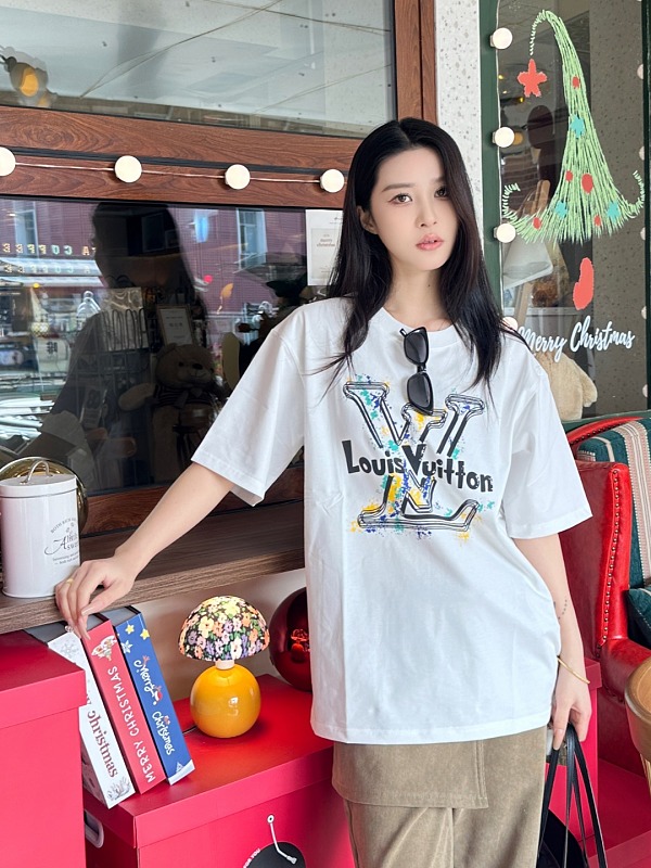LOUIS VUITTON Graffiti Print Logo Black White Short Sleeve T-Shirt