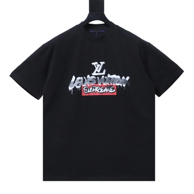 LOUIS VUITTON Graffiti Supreme Collaboration Print Logo Black Short Sleeve T-Shirt 01