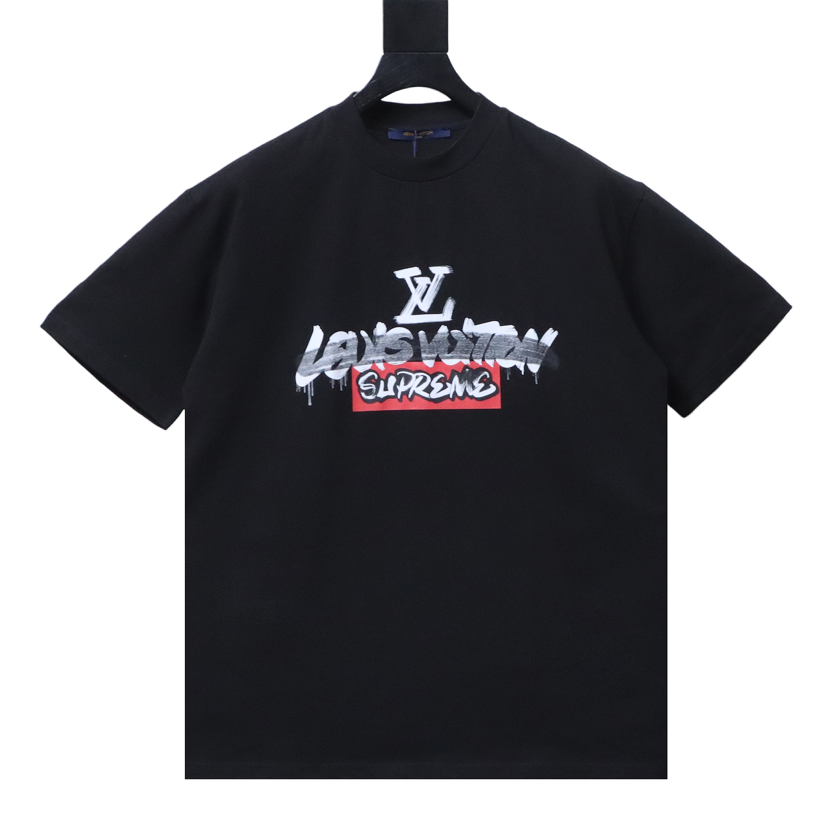 LOUIS VUITTON Graffiti Supreme Collaboration Print Logo Black Short Sleeve T-Shirt