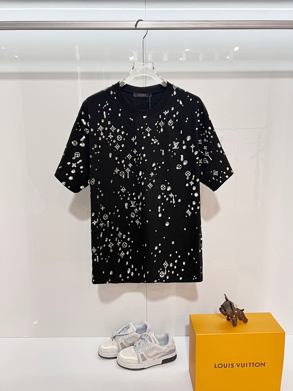 LOUIS VUITTON High Quality 320g Crew Neck Black White Short Sleeve T-Shirt Style 1