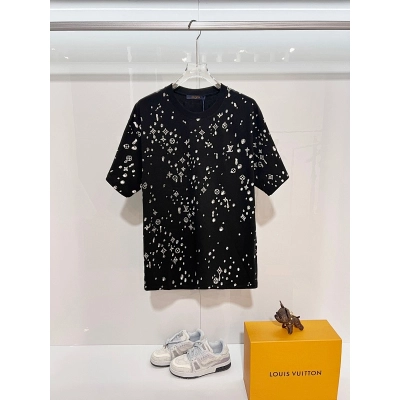 LOUIS VUITTON High Quality 320g Crew Neck Black White Short Sleeve T-Shirt Style 1 01